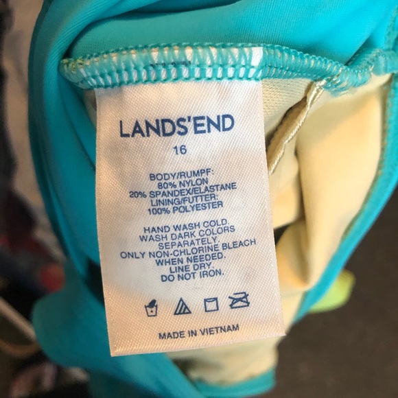 VTG Land’s End Plus SZ 16 Color Block One Piece Swimsuit, Cross Back Shelf Bra - Picture 5 of 9